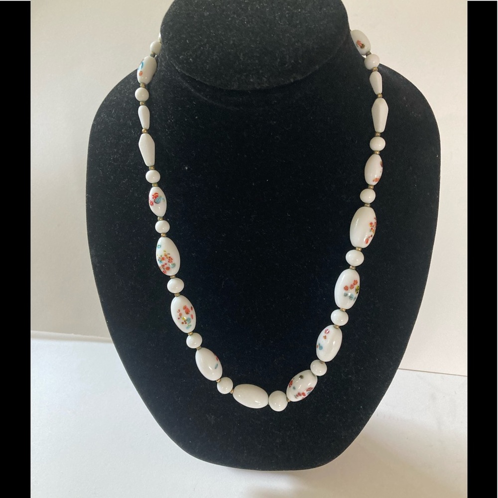 Vintage Milk Glass Necklace.